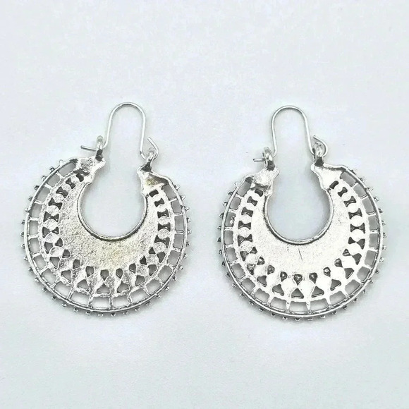 Silver Floral Paisley Dangle Hoop Hook Earring Boho Fashion Jewelry ZB01 #01 - Picture 4 of 4